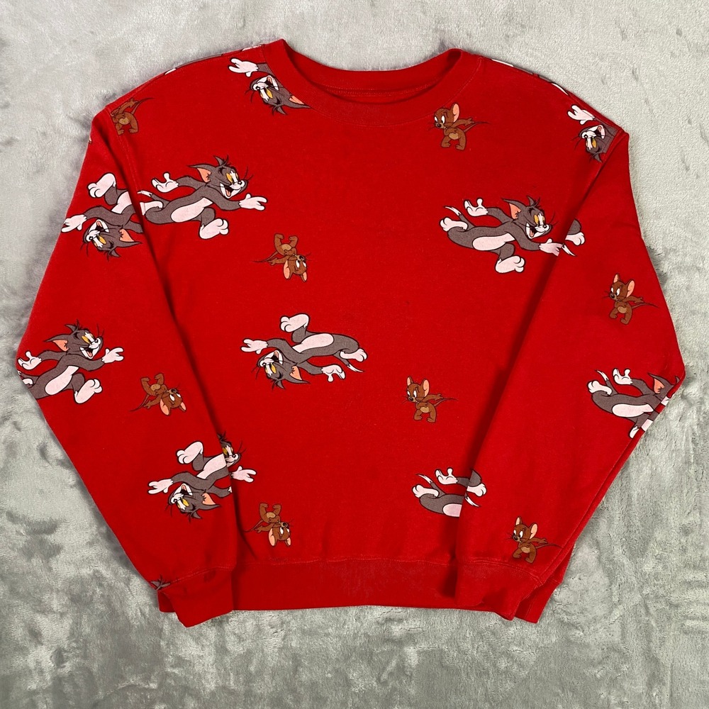 Tom and Jerry All Over Print Sweatshirt Unisex Medium Red Graphic Pullover 2020